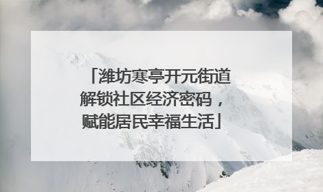 潍坊寒亭开元街道解锁社区经济密码，赋能居民幸福生活